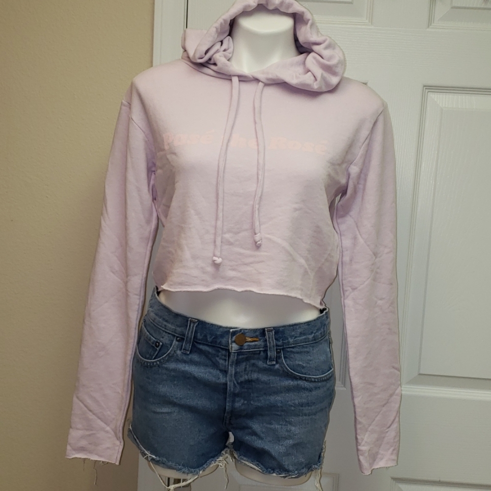 Pase the Rose Crop Hoodie Women's Size Medium NWT Pink Sweatshirt Wildfox - Picture 2 of 8